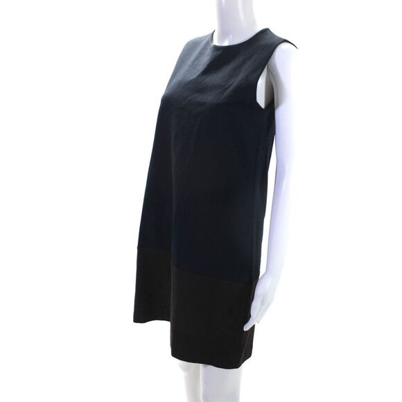 Alpha Massimo Rebecchi Womens Colorblock Print Shift Dress Navy Brown Size 42 - Picture 2 of 6